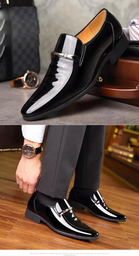 Elegant Breathable Oxford Leather Shoes for Men - Perfect Formal Flats for Office, Weddings, and Daily Wear - Comfortable Slip-On Design with Pointed Toe and Rubber Outsole